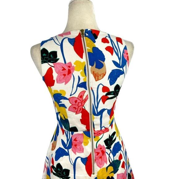 J.Crew A-line Dress Morning Flower Floral White Linen Summer Midi Dress Size 00 - Picture 9 of 14